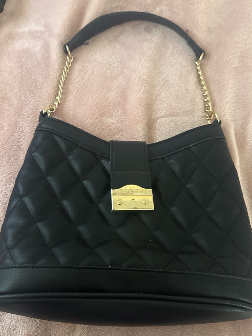 Black Quilted Shoulder Bag with Gold Chain Hardware
